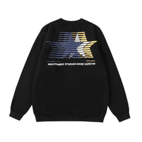 Street Fashion Loose Five-pointed Star Printing Fleece-lined Crew Neck Sweater