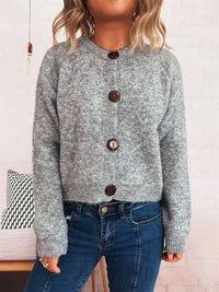 Simple Large Buttons Round Neck Long Sleeve Sweater