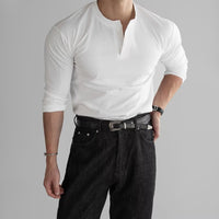 Long Sleeve Men's Tight Cuffs Open Collar Slim Fit