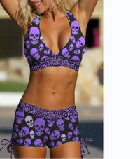 Conservative Bikini Ladies Skull Print Resort Swimsuit