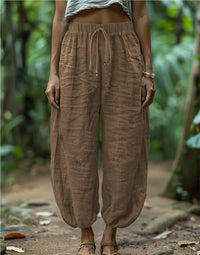 Elastic-waist Drawstring Pants With Patch Pockets And A Lantern-leg Silhouette