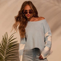 Women's Fashion Trend Multi-color Printed Long Sleeve Color-block Sweater