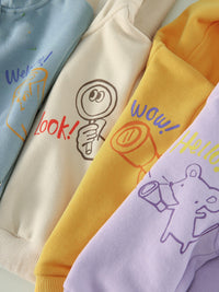 Cartoon Printed Casual Rib Windproof Hooded Sweater