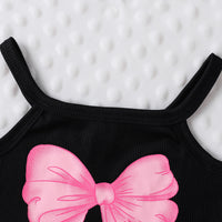 Sweet Cool Female Children's Suit Children Bow Print Sling Irregular Pantskirt
