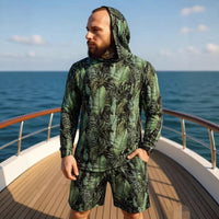 Men's Camouflage Hooded Shirt And Shorts Two-Piece Set