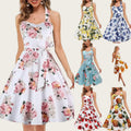 Womens Neck-Hanging Tube Top Sleeveless Printed Retro Maxi Dress