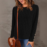 Pullover Round Neck Fashion Long Sleeve Button Top