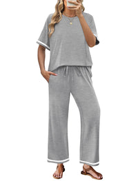 Elegant  Casual  Comfortable Pants And Short-Sleeve Top Two-Piece Set For Women
