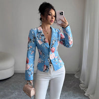 New Womens Floral-print Minimalist And Elegant Long-sleeve Blazer