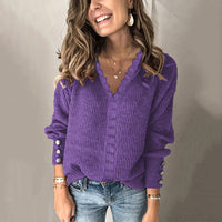 Womens Loose-fitting Long-sleeve Solid-color Sweater
