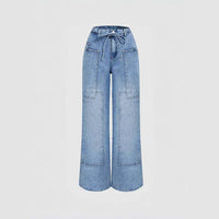 Light Blue Wide Leg Pocket Casual Jeans
