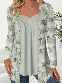 Fashionable Two-in-One Printed Long-Sleeve Top With Buttons
