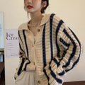 Contrast Color Loose And Lazy Style Slimming Sweater Coat Cardigan