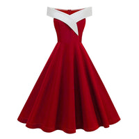 Womens Retro Off-the-Shoulder Sleeveless Contrast-Color Formal Dress