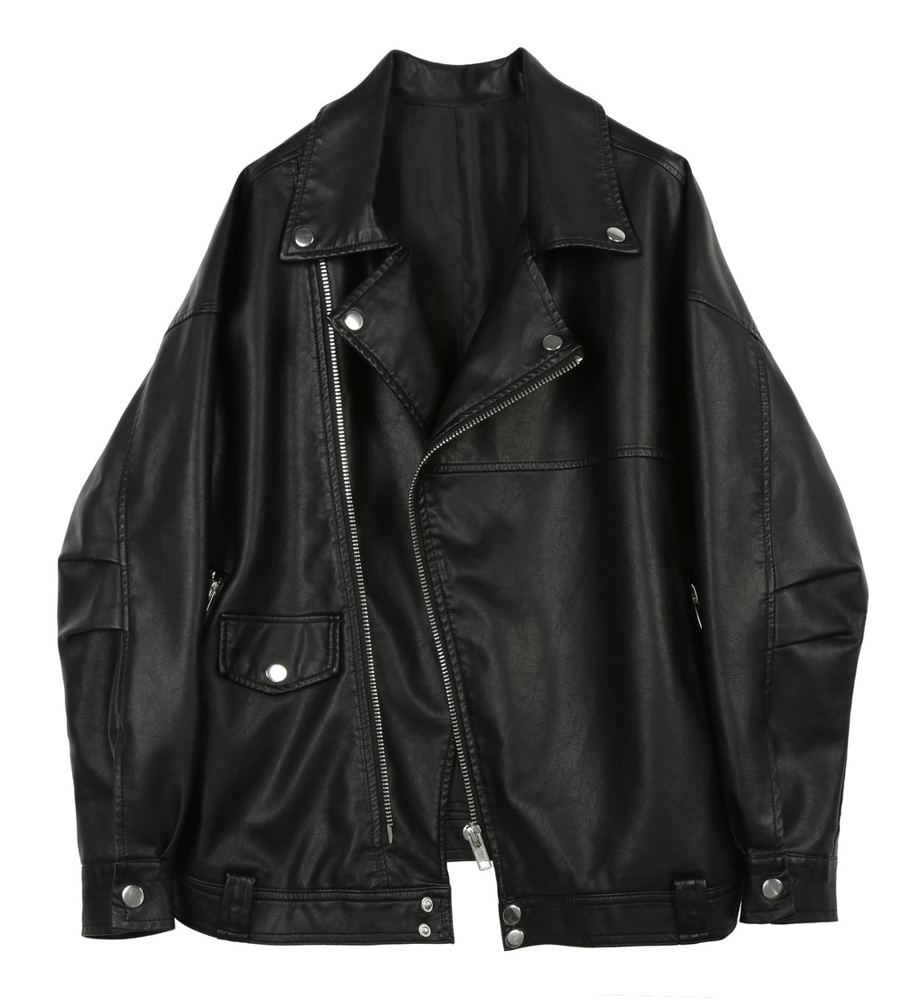 Casual Loose Small Plus Size Black Leather Coat