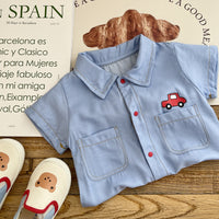Infant Children's Short-sleeved Cartoon Lapel Shorts Romper Cute Casual One-piece
