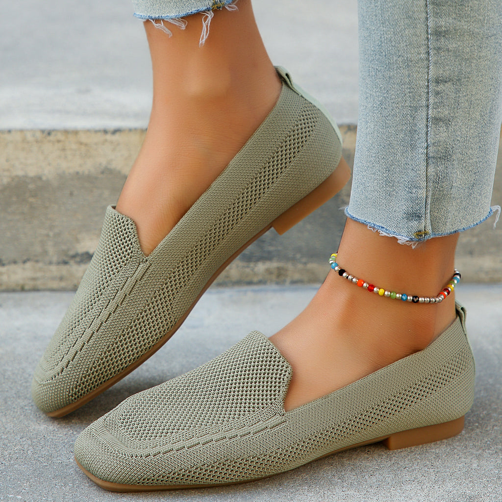 Casual Female Square Toe Flat Flyknit Loafers