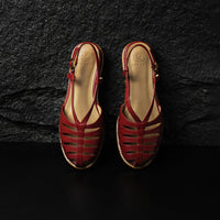 Women's Premium Full Grain Leather Woven Roman Sandals, Closed Toe Slingback Flat Shoes