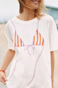 Women's Printed Loose Short-Sleeve Crew-Neck Top
