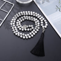 New Chinese-style 108-bead Natural White Turquoise Necklace