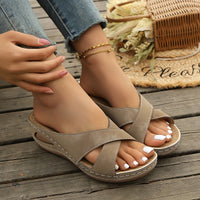 Casual And Comfortable Cross-strap Wedge Sandals One Size Fits All