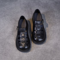 Genuine Leather Pitcher Plant Shoes Women's Round Head Hollow Flat