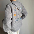 Gray Sweater Women's Loose Cartoon Embroidery Knitted Top