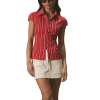 Elegant Slimming Shirt Striped Short-sleeved Cardigan For Women