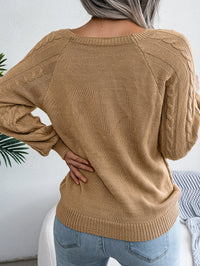 Casual Square Neck Buttoned Cable Knit Pullover Sweater