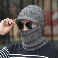 Anti-cold Integrated Hat Men's Autumn And Winter Warm Head Cover Open-eye Knitted Woolen Hat