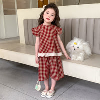 Girls' Summer Plaid Two-piece Set