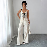 Elegant Strap Vest And Wide-Leg Pants Two-Piece Set