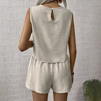 Solid-Colored Sleeveless Tank Top And Shorts Casual Two-Piece Set