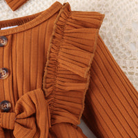Girls Fashion Simple Sunken Stripe Long Sleeve Bowknot Siamese Triangle Romper With Long Socks