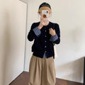 College Retro Style Fake Two-piece Knitted Cardigan Base Women's Sweater Coat