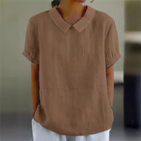 Loose Collared Shirt Women's Short-sleeved Cotton Top