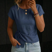 Short-sleeve Crewneck Casual T-shirt With An Asymmetrical Hem