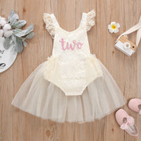 Baby's Flying Sleeve Lace Mesh Print Onesie