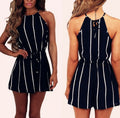 European and American striped print sleeveless jumpsuit shorts