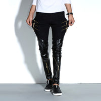 Skinny pu leather pants slim motorcycle pants