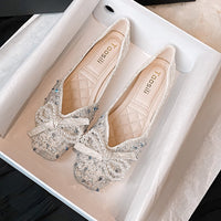 New Square Toe Flats Classic Style Rhinestone Pearl Shoes