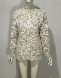 Embroidered Jacquard Pullover Loose Bottoming Shirt Mock Neck Sweater Coat