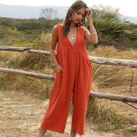 V-neck suspender sexy solid color jumpsuit