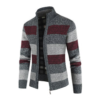Contrast Wide Stripe Stand Collar Sweater Coat