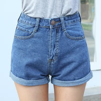 High waist jeans Japanese style loose large size curling thin summer tide female shorts