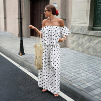 Elegant Casual Commute Fashion Polka-Dot Off-Shoulder Set