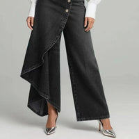 Denim Skort With Button Closure And Washed Finish For Women