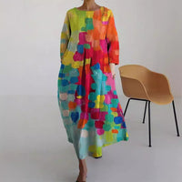 Retro Floral Pocketed Loose Womens Printed Maxi Dress