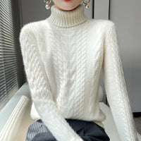 Cable-knit Turtleneck Bottoming Sweater Pure Color All-matching Women's Pullover Gentle Temperament