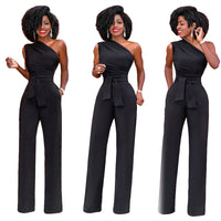 Solid color slant collar button up Jumpsuit